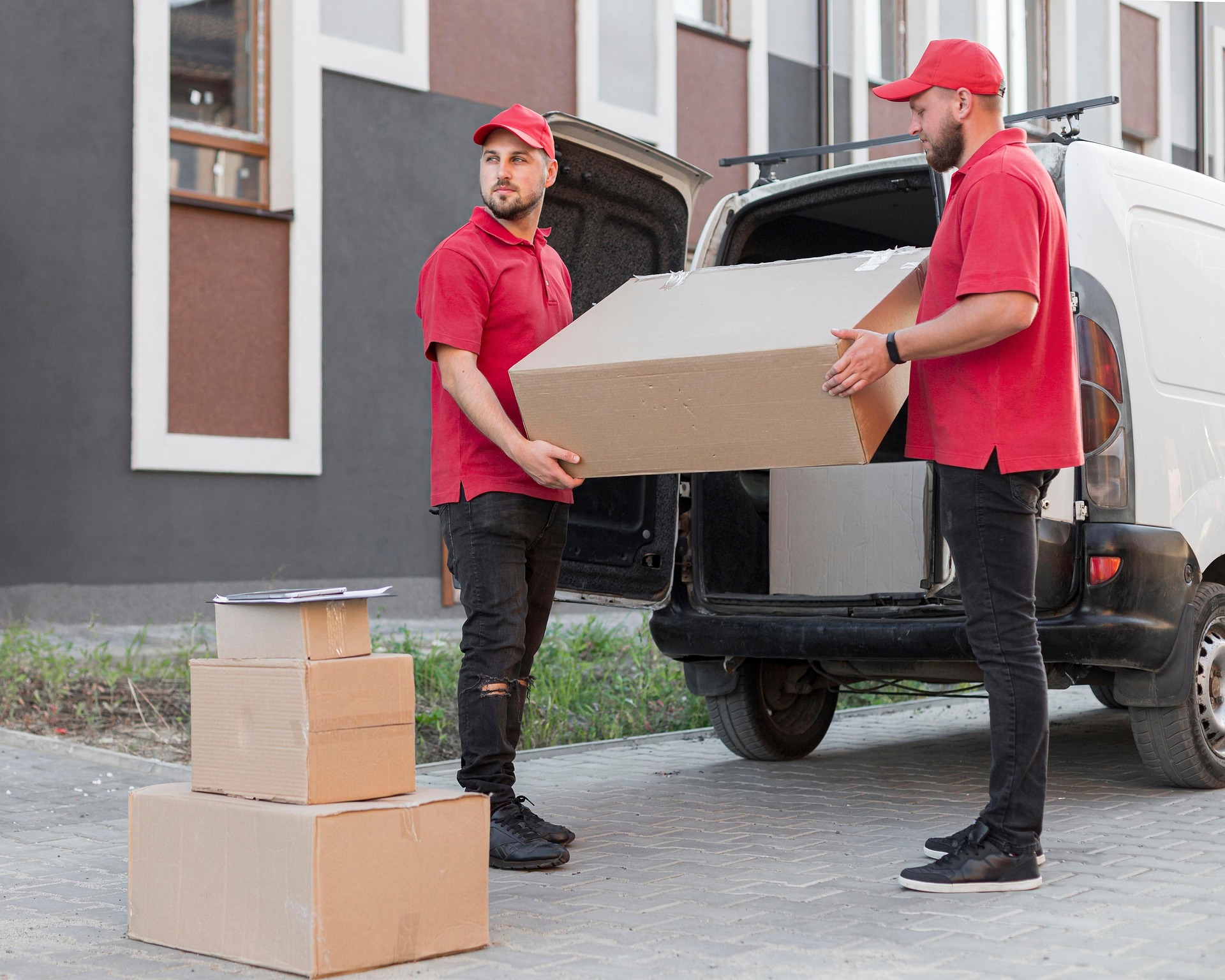 Professional delivery team handling packages